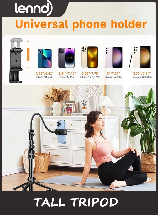 لينند ثلاثية الهاتف ، ثلاثية طويلة 218CM لـ iPhone مع رقبة جوز مرنة و عن بعد ، وقف الهاتف الخلوي من الألومنيوم المحمول للصور الشخصية ، تسجيل الفيديو ، السفر ، متوافق مع iPhone أو Android - Image 4