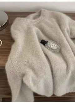 Idle Style Womens Pullover Sweater Soft Cashmere Knitted Top Solid Color Autumn/Winter Warm Comfortable Crew Neck Design Light gray