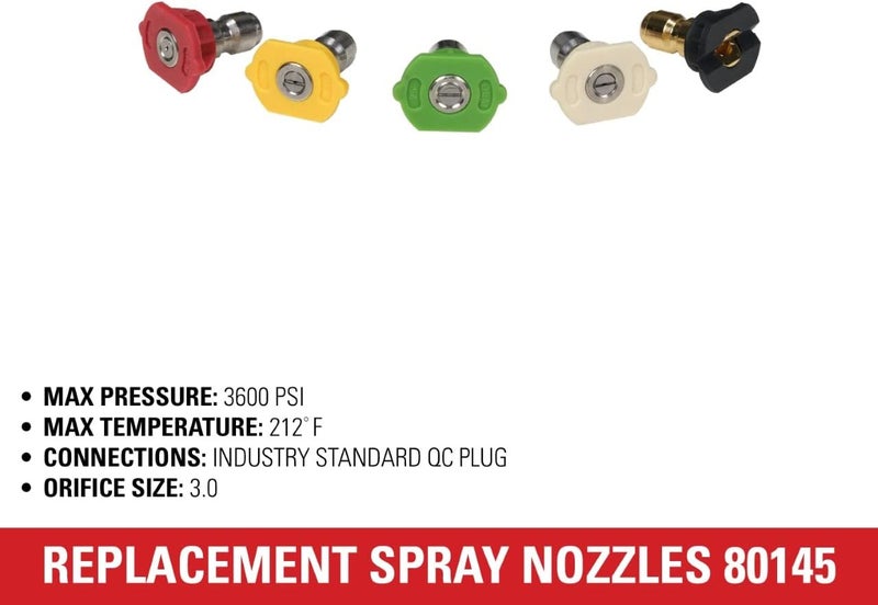 Simpson Cleaning 80145 3600 PSI Universal Pressure Washer Nozzles, 1/4-Inch Quick Connect, Hot- or Cold-Water Use, Set of 5 - Image 5