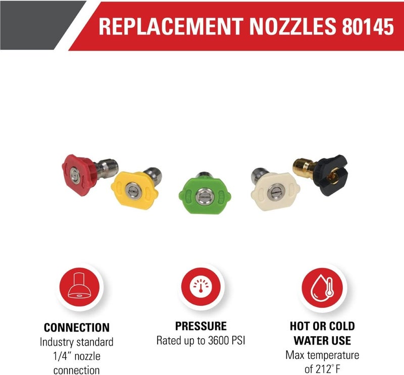 Simpson Cleaning 80145 3600 PSI Universal Pressure Washer Nozzles, 1/4-Inch Quick Connect, Hot- or Cold-Water Use, Set of 5 - Image 2