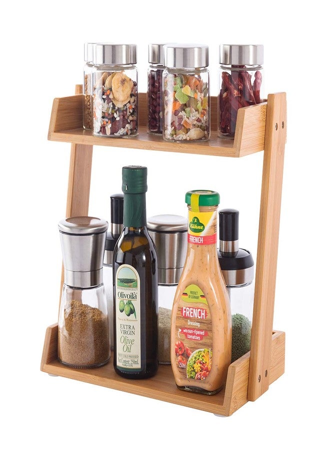 GOBAM Spice Rack Organizer 2-Tier Kitchen Countertop Cabinet Storage Shelf, Assemble Quickly, Bamboo - Image 1