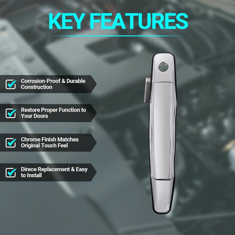 MNJWS Exterior Chrome Door Handle, Front Left Driver Side, Fit for 2007-2014 Cadillac Escalade Chevy Avalanche Silverado Suburban Tahoe GMC Sierra Yukon, Replace # 22738721 84053434 80546 All preference matching build - Image 4