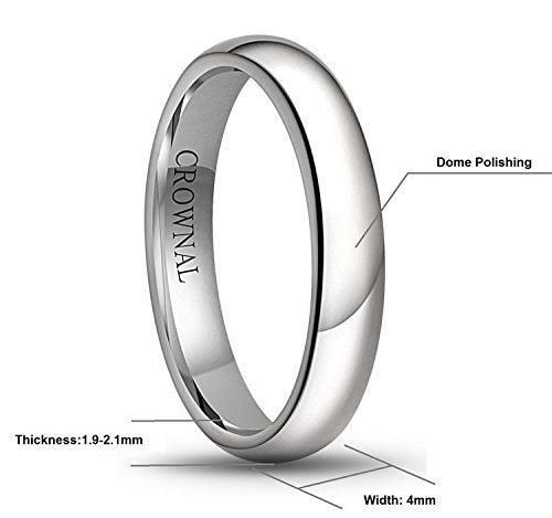 CROWNAL 1mm 2mm 3mm 4mm 5mm 6mm 7mm 8mm Tungsten White/Yellow Gold/Rose Gold Plated Wedding Band Ring Men Women Plain Dome Polished Comfort Fit Size 3 to 17(White 4mm,4) - Image 3