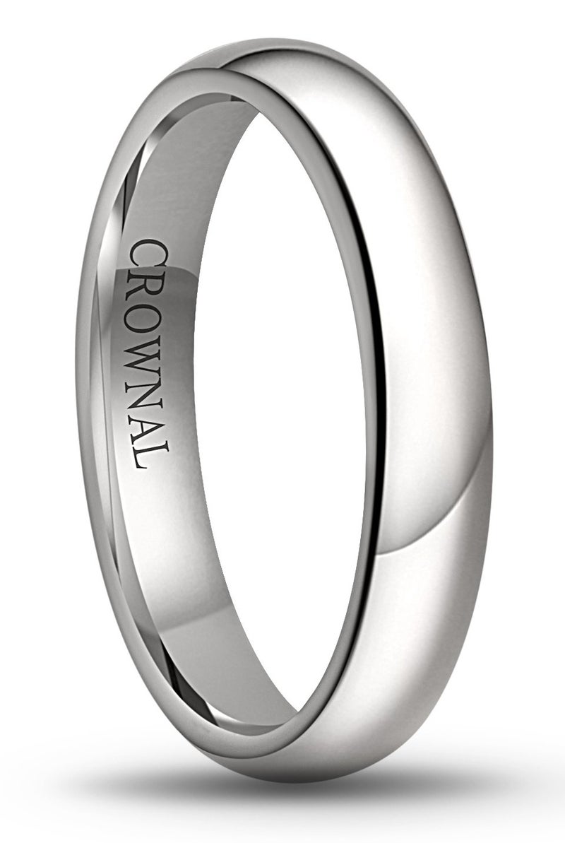CROWNAL 1mm 2mm 3mm 4mm 5mm 6mm 7mm 8mm Tungsten White/Yellow Gold/Rose Gold Plated Wedding Band Ring Men Women Plain Dome Polished Comfort Fit Size 3 to 17(White 4mm,4) - Image 1