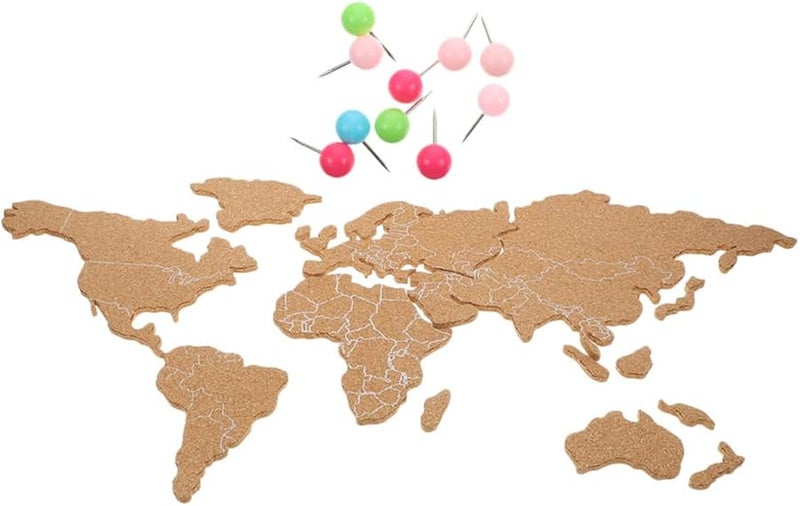 Totority World Map Corkboard 36x24 Inch Brown Retro Pin Board For Office School Decor - Image 2