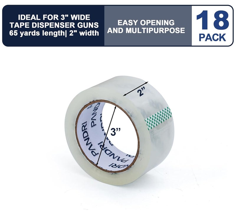 PANDRI Packing Tape, 18 Rolls Heavy Duty Clear Packaging Tape for Shipping Packaging Moving Sealing, 2 inches Wide, 65 Yards Per Roll, Total 1170 Yards - Image 1
