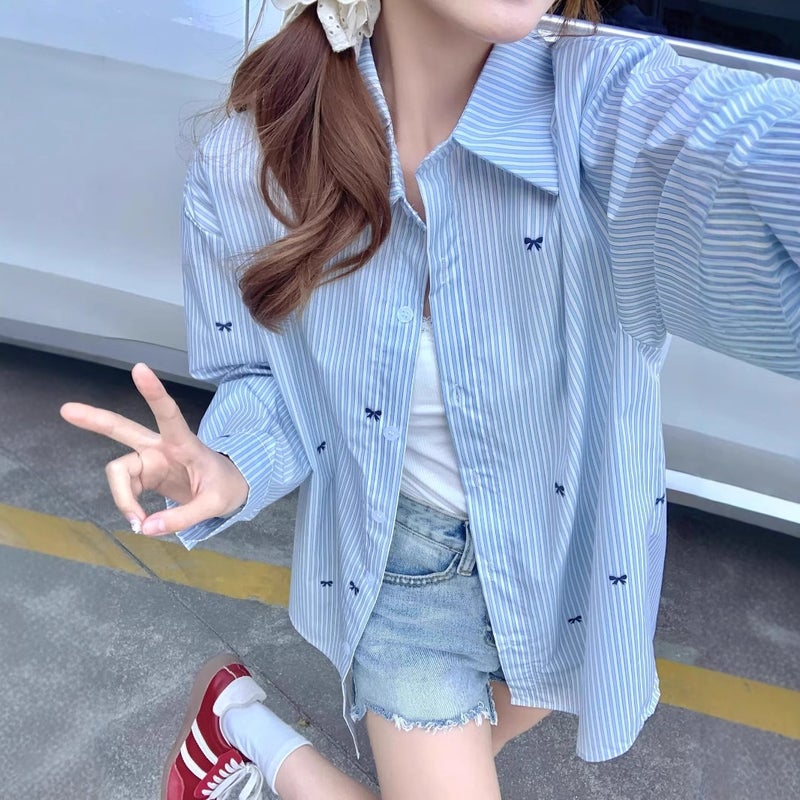 Women's Blue Striped Long Sleeve Shirt - Image 1