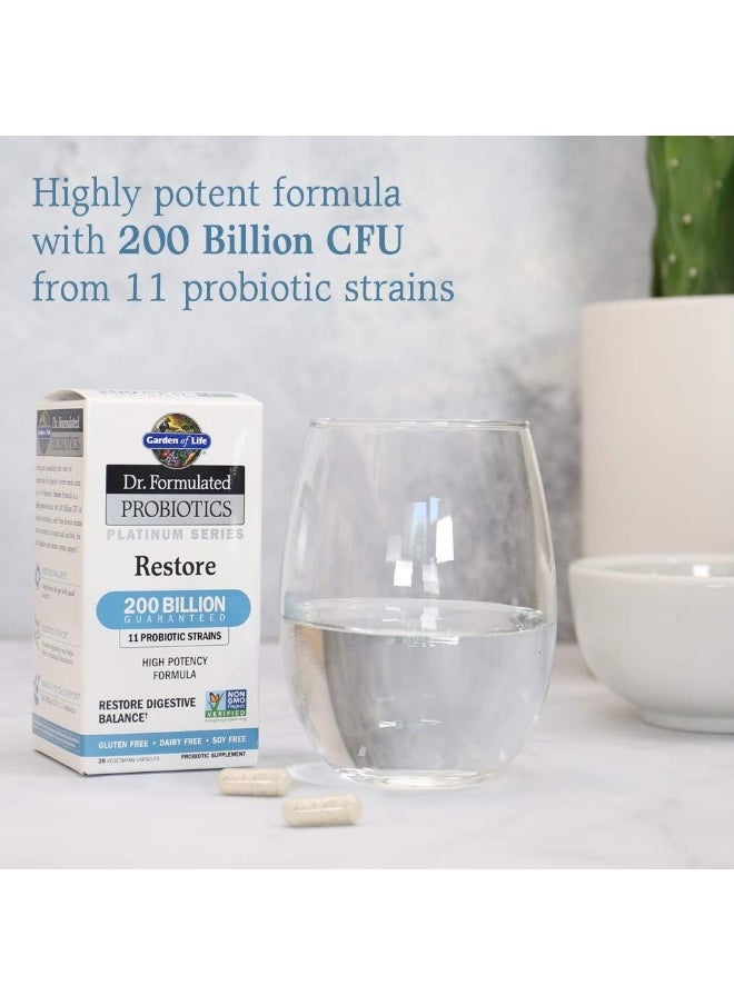 Garden of Life - Probiotics Platinum Series Restore 200 Billion CFU High Potency Formula, Vegan, Non-GMO, Gluten, Dairy & Soy Free Digestive Immune Probiotic Support, 28 Capsules - Image 1