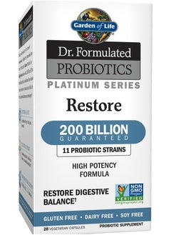 Probiotics Platinum Series Restore 200 Billion CFU High Potency Formula, Vegan, Non-GMO, Gluten, Dairy & Soy Free Digestive Immune Probiotic Support, 28 Capsules