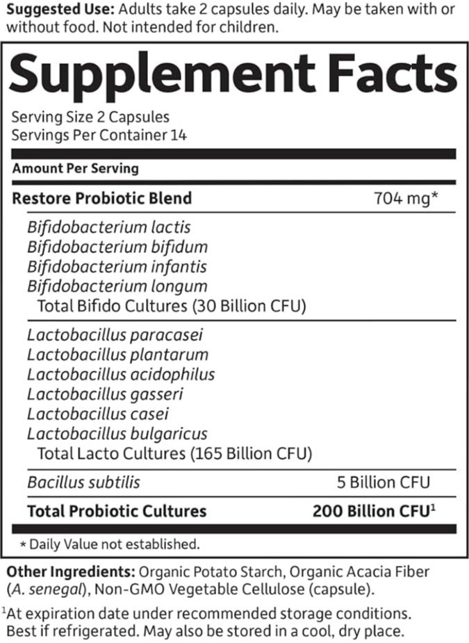 Garden of Life - Probiotics Platinum Series Restore 200 Billion CFU High Potency Formula, Vegan, Non-GMO, Gluten, Dairy & Soy Free Digestive Immune Probiotic Support, 28 Capsules - Image 1