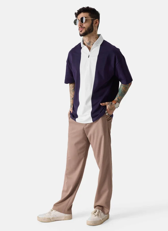 The Souled Store  The Souled Store Men Oversized Fit Colourblocked Navy Blue Polo  | Best Price UAE