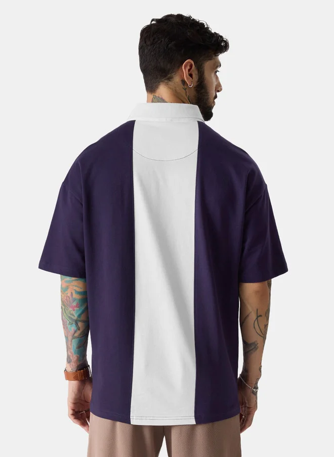 The Souled Store  The Souled Store Men Oversized Fit Colourblocked Navy Blue Polo  | Best Price UAE