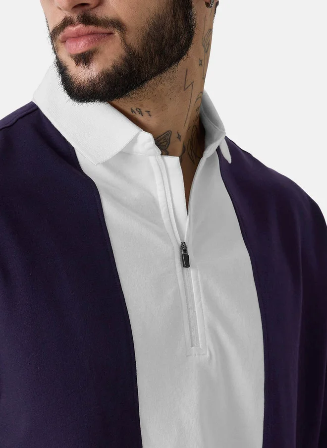 The Souled Store The Souled Store Men Oversized Fit Colourblocked Navy Blue Polo
