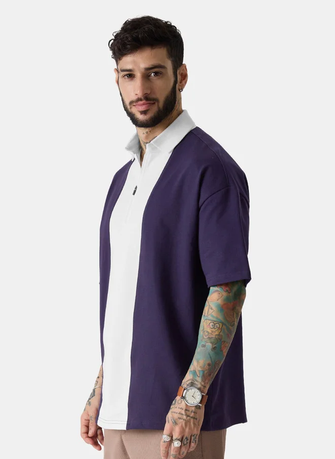 The Souled Store  The Souled Store Men Oversized Fit Colourblocked Navy Blue Polo  | Best Price UAE