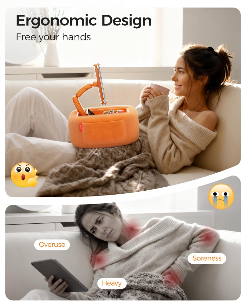 LULULOOK Ultra Fluffy Kindle Pillow Stand for Reading, Lap Tablet Pillow Stand with Snack Bowl & Foldable Arm Compatible with iPad, Phone and 4.7-14.6â€Tablet for Book Reading in Bed (Cosmic Orange) - Image 3