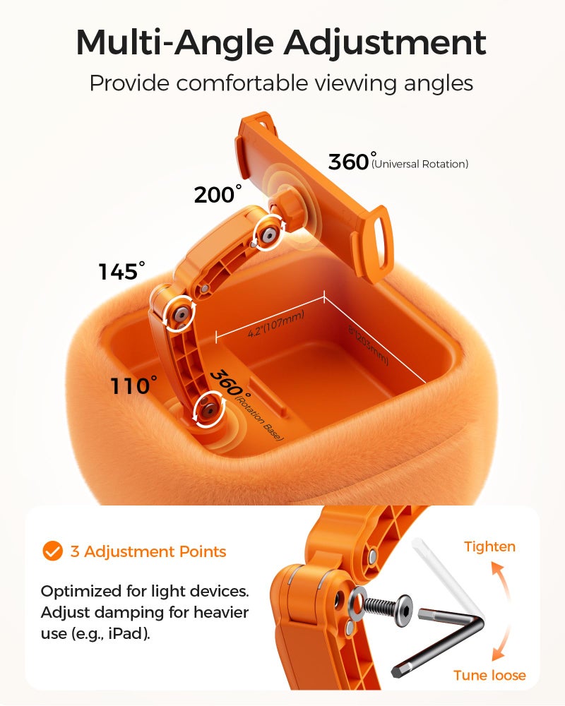 LULULOOK Ultra Fluffy Kindle Pillow Stand for Reading, Lap Tablet Pillow Stand with Snack Bowl & Foldable Arm Compatible with iPad, Phone and 4.7-14.6â€Tablet for Book Reading in Bed (Cosmic Orange) - Image 5