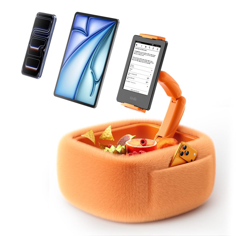 LULULOOK Ultra Fluffy Kindle Pillow Stand for Reading, Lap Tablet Pillow Stand with Snack Bowl & Foldable Arm Compatible with iPad, Phone and 4.7-14.6â€Tablet for Book Reading in Bed (Cosmic Orange) - Image 1
