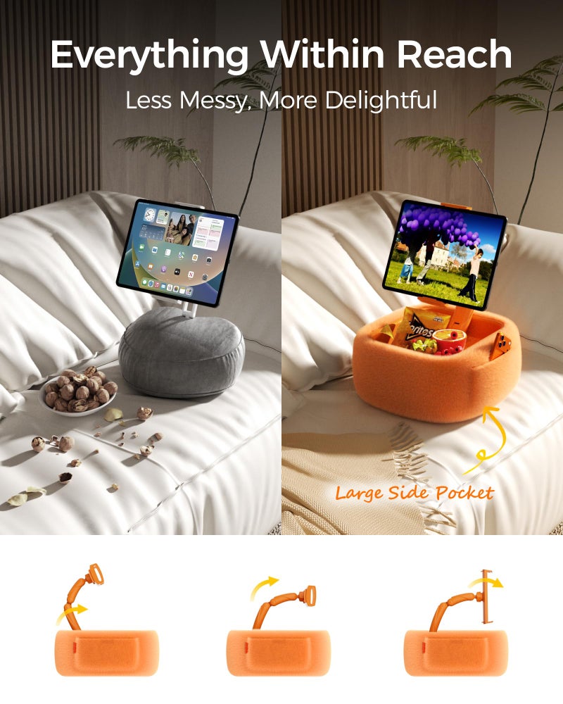 LULULOOK Ultra Fluffy Kindle Pillow Stand for Reading, Lap Tablet Pillow Stand with Snack Bowl & Foldable Arm Compatible with iPad, Phone and 4.7-14.6â€Tablet for Book Reading in Bed (Cosmic Orange) - Image 4