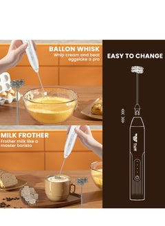 TNW Milk Frother, Mini Handheld Electric Whisk Portable Coffee Frother with 2 Spring Whisks, 3-Speed, Rechargeable Foam Maker Beverage Mixer for Coffee, Latte, Matcha, Cappuccino and Hot Chocolates (White)  - Image 5