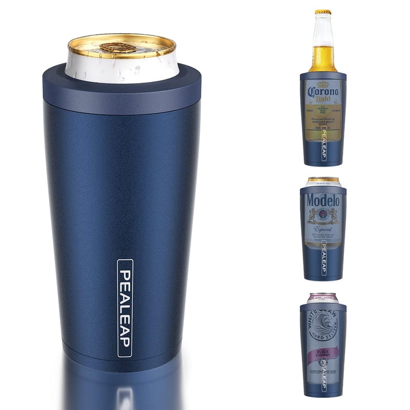 4 in 1 Insulated Slim Can Cooler for 12 OZ Cans and Beer Bottle Keep 8 Hours Cold Easy to Hold Stainless Steel Can Holder Double Walled Can Insulator for Hard Seltzer and More Navy Blue