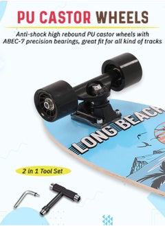BAYBEE 28 Inch Skating Board For Kids Adults With 7 Layer Maple Wood Deck Pp Wheels Double Kick Concave Skating Board For Beginners Learners Skateboard For Teen Boys Girls Above 5 Years Beach  - Image 3