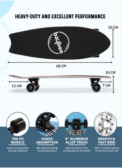 BAYBEE 28 Inch Skating Board For Kids Adults With 7 Layer Maple Wood Deck Pp Wheels Double Kick Concave Skating Board For Beginners Learners Skateboard For Teen Boys Girls Above 5 Years Beach  - Image 4