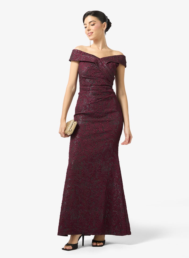 Adrianna Papell Jacquard Off shoulder Maxi Dress - Image 4