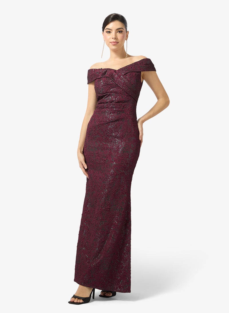 Adrianna Papell Jacquard Off shoulder Maxi Dress - Image 1