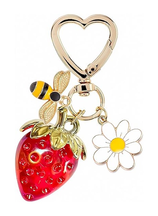 HY Cute Strawberry Keychain for Women, Kawaii Bag Charm with Daisy, Purse Accessories for Girls Backpack, Car Keys, Bag - Image 1