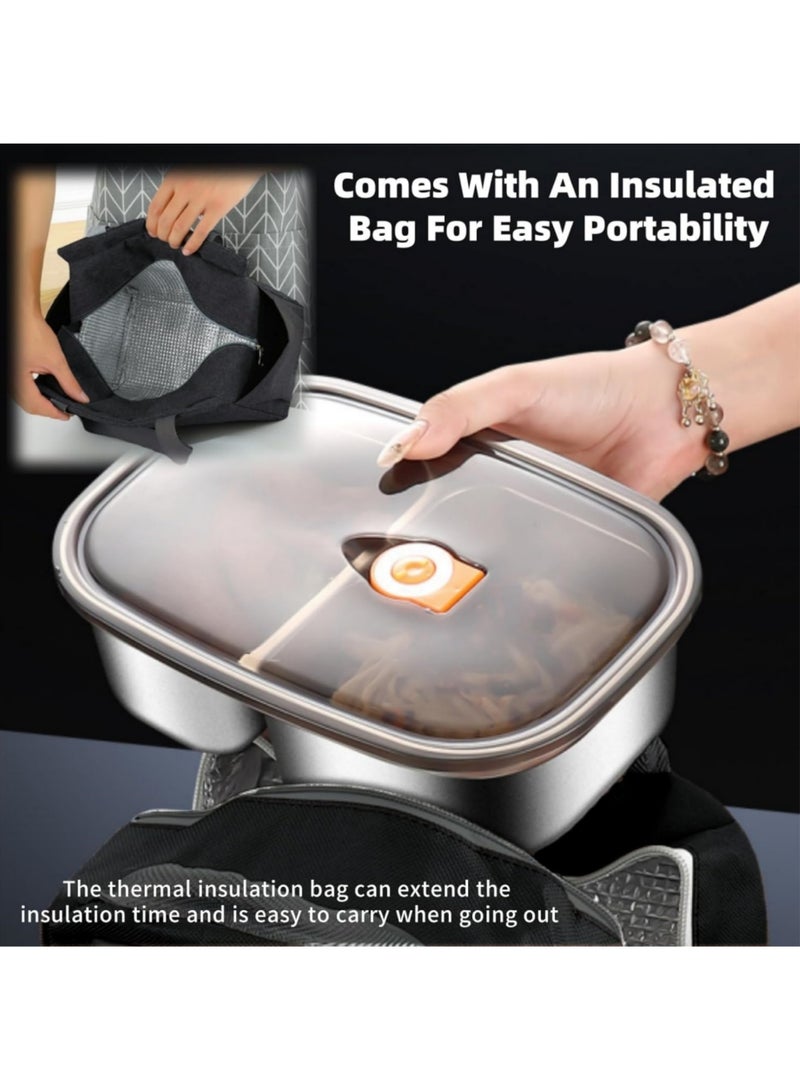 أداندو صندوق غداء أداندو من الفولاذ المقاوم للصدأ - سعة ١٢٠٠ مل × ١٤٠٠ مل × ١. صندوق بينتو مزدوج الطبقات آمن للاستخدام في الميكروويف - صندوق تيفين ٣١٦ مانع للتسرب - صندوق غداء ترمس معزول حراريًا وقابل للفصل - مناسب للبالغين والطلاب والمكاتب والمدرسة - مع قفل حراري للحفاظ على النضارة بضغط صغير، مع حقيبة حرارية وأدوات مائدة. - Image 2
