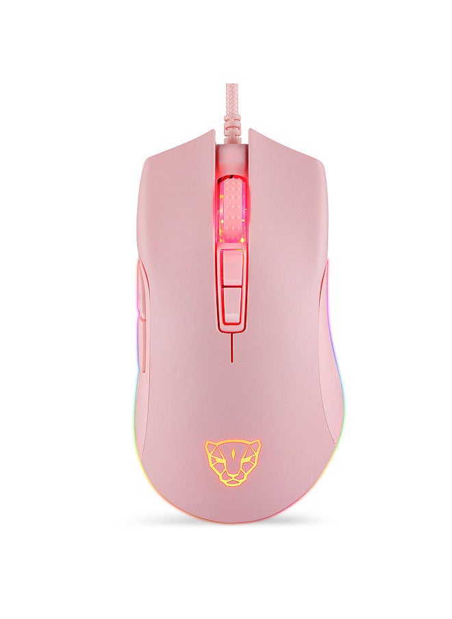 Motospeed V70 USB Wired Gaming Mouse RGB Mouse Ergonomic Design 8-gear Adjustable DPI Wide Compatibility Pink  - Image 1