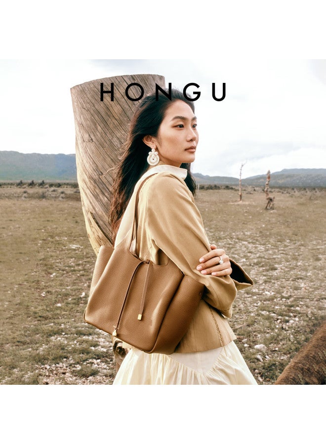 Hongu Women's Genuine Leather Shoulder Underarm Bag Large Capacity Tote Bag Birthday Gift For Girlfriend - Image 1