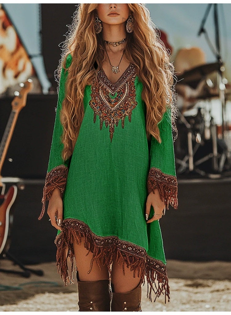 general 2025-2026 Women's Dress with Lace Edging and Loose Printed Pattern - Image 1