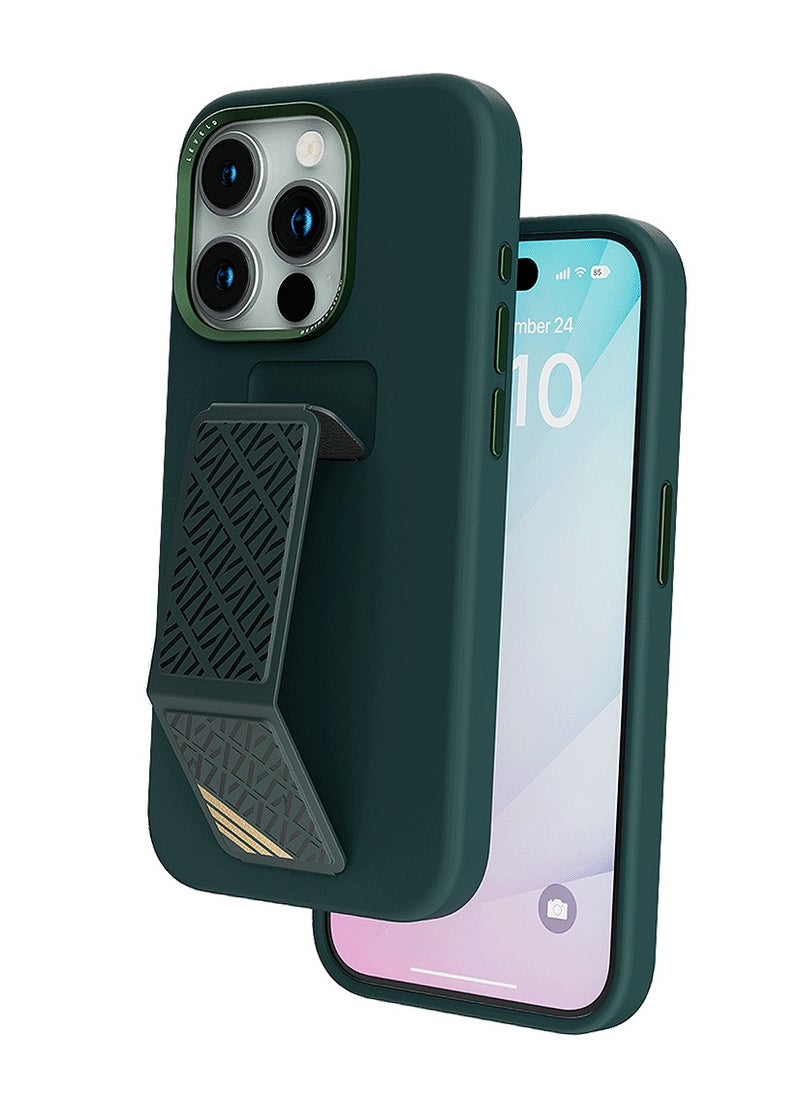 LEVELO Levelo Morphix iPhone 15 Pro Max Silicone Cover with Leather Grip - Green  - Image 1