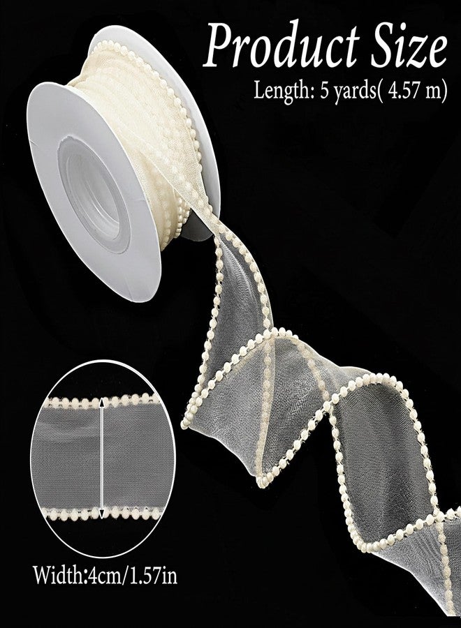 Nogeqi 1.5 Inch Faux Pearl Ribbon, Smooth Creamy White Ribbon with Pearl Edges Wire, 5 Yard Sheer Mesh Ribbons for Gift Wrapping, Bows Bouquet Decor Crafts, Wedding Bridal Decorations - Image 5