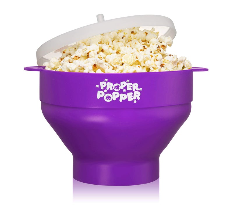 The Original Proper Popper Microwave Popcorn Popper Silicone Popcorn Maker Collapsible Bowl BPA Free  Dishwasher Safe  Purple