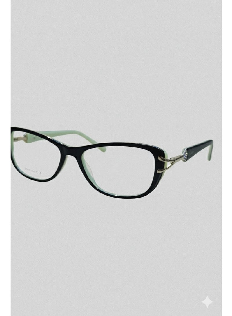 Eye wear frame for ladies with sea green and black color with gorgeous design