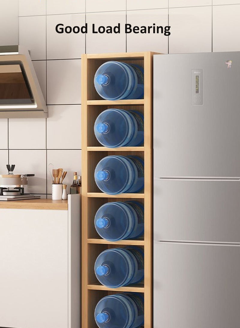 YY-ريشير 6 طبقات خزانة مطبخ ضيقة، خزانة جانبية من الخيزران مع باب لغرفة المعيشة، خزانة زاوية لغرفة المعيشة والمطبخ - Image 3