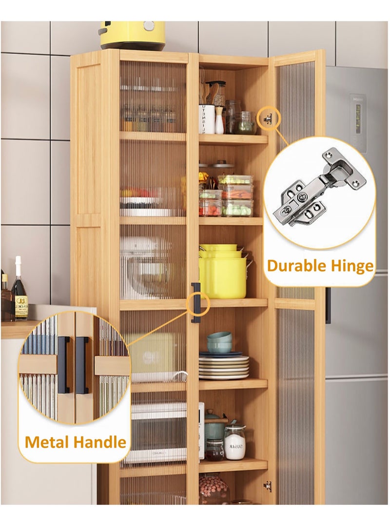 YY-ريشير 6 طبقات خزانة مطبخ ضيقة، خزانة جانبية من الخيزران مع باب لغرفة المعيشة، خزانة زاوية لغرفة المعيشة والمطبخ - Image 5