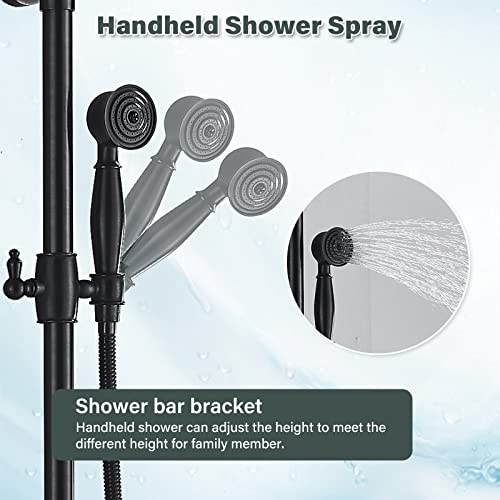 NeierThodore Oil Rubbed Bronze Shower Faucet Set Complete Shower System 8 Rain Shower 2 Cross Knobs Wall Mounted Mixer Bathroom Shower Tub Tap Bathroom Fixtures Wall Mount - Image 4