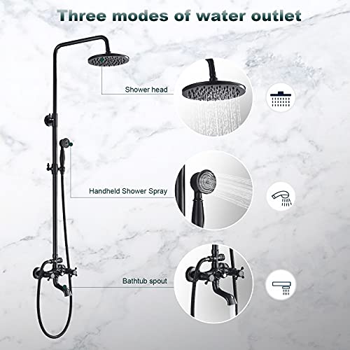 NeierThodore Oil Rubbed Bronze Shower Faucet Set Complete Shower System 8 Rain Shower 2 Cross Knobs Wall Mounted Mixer Bathroom Shower Tub Tap Bathroom Fixtures Wall Mount - Image 2