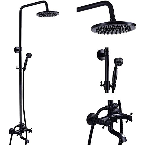 NeierThodore Oil Rubbed Bronze Shower Faucet Set Complete Shower System 8 Rain Shower 2 Cross Knobs Wall Mounted Mixer Bathroom Shower Tub Tap Bathroom Fixtures Wall Mount - Image 1