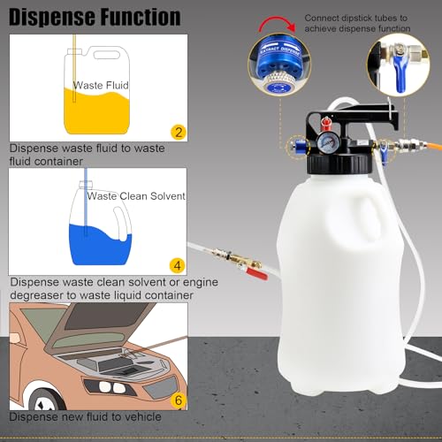 YSTOOL 10L Pneumatic Fluid Extractor Dispenser Set ATF Refill Tool Kit for Changing Oil in Engine Transmission Differential Transfer Case Gear Gearbox Power Steering Coolant with Pump, Blue Case - Image 5