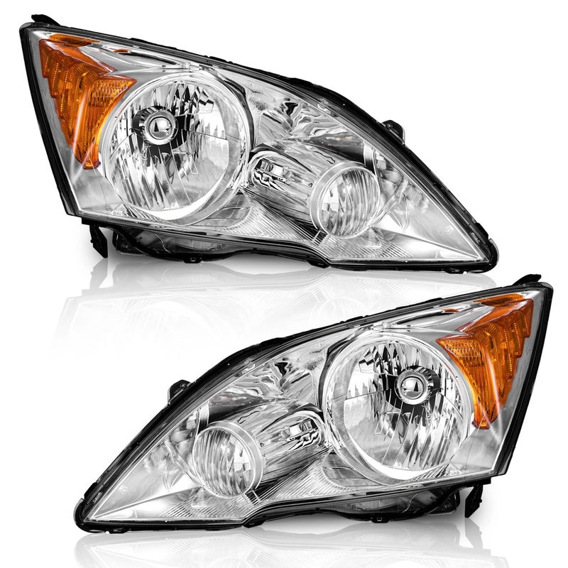 WEELMOTO for 2007-2011 HONDA CR-V EX, EX-L, LX, SE [4-Door Sport Utility] Headlights Pair Headlamp set Chrome Housing Amber Reflector Left+Right Side - Image 1