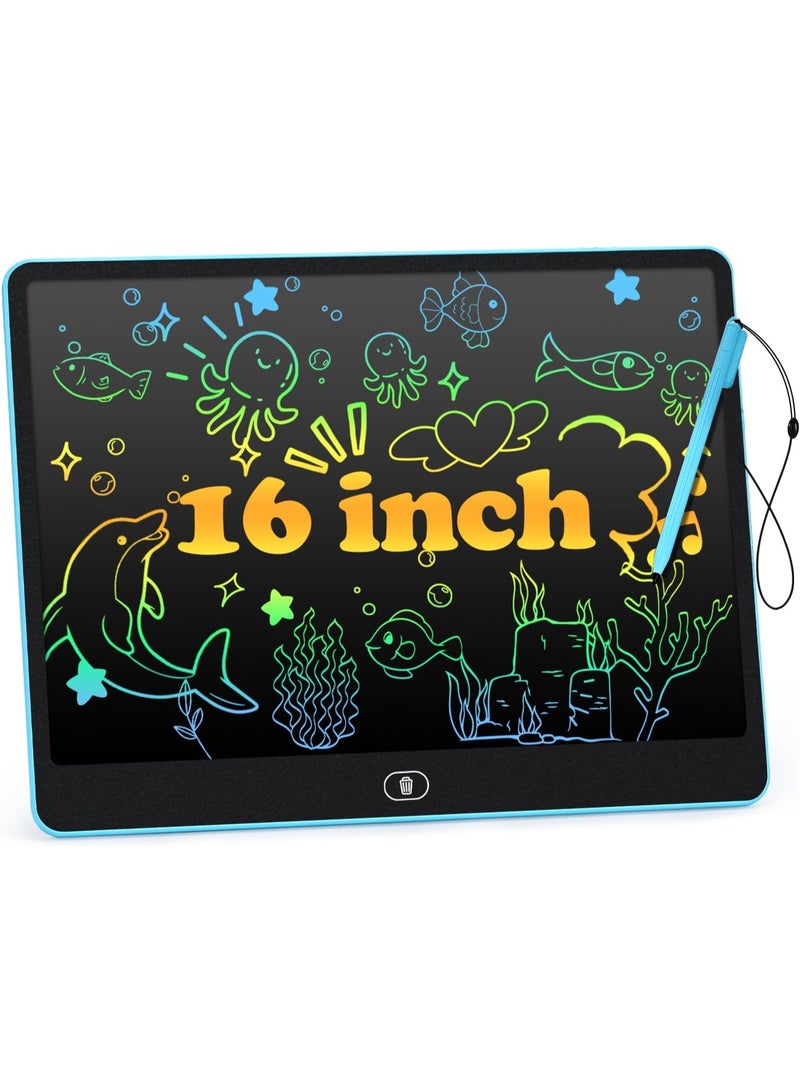 LCD Writing Tablet for Kids, 16 Inch Doodle Board Drawing Sketch Pad, Toddler Travel Essential, Toys for Ages 2-3, Road Trip Activities Airplane Toys, Birthday Boy Girl Gifts Blue - Image 1