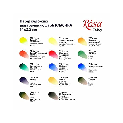 ROSA Gallery Professional Watercolor Paint Set, Made in Ukraine, 14 Water Colors of 2,5ml, Portable Travel Watercolor Kit, High Lightfastness Paints for Artists, Adult in Metal Case - Image 4