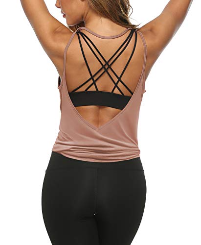 LEXISLOVE Womens Summer Workout Tank Tops Sexy Open Back Backless Yoga Shirt Activewear Workout Clothes Running Sports Gym Loose Cute V Neck Sleeveless Beach Tops Bisque M - Image 5