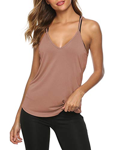 LEXISLOVE Womens Summer Workout Tank Tops Sexy Open Back Backless Yoga Shirt Activewear Workout Clothes Running Sports Gym Loose Cute V Neck Sleeveless Beach Tops Bisque M - Image 4
