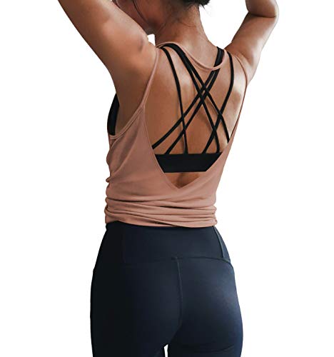 LEXISLOVE Womens Summer Workout Tank Tops Sexy Open Back Backless Yoga Shirt Activewear Workout Clothes Running Sports Gym Loose Cute V Neck Sleeveless Beach Tops Bisque M - Image 2