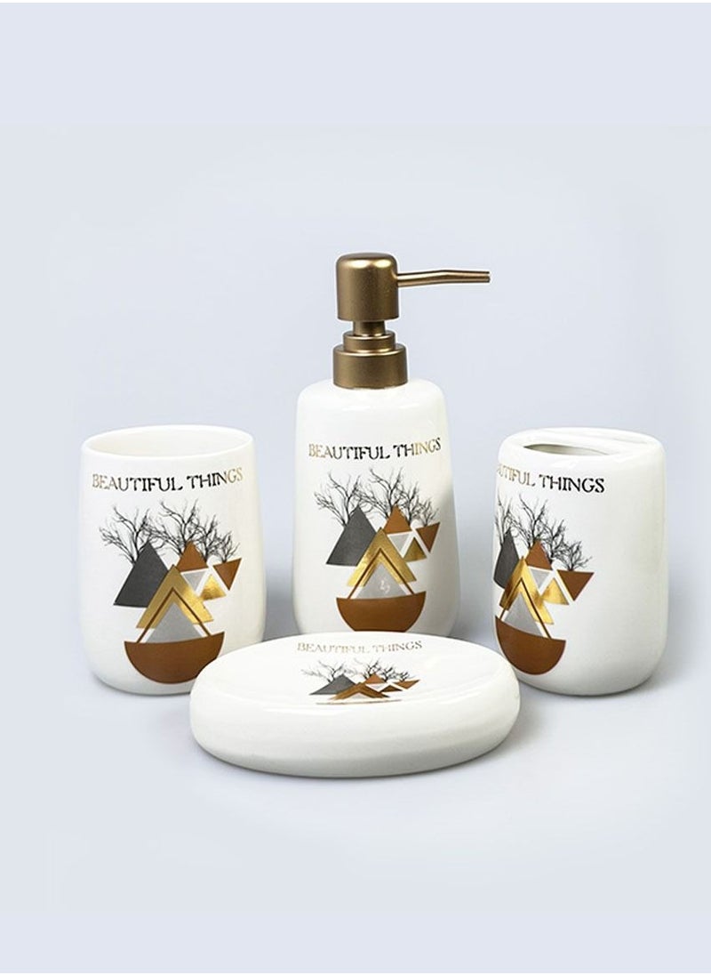 YOMA - Bathroom Accessories Set, 4 Piece Ceramic Bath Accessory Set Includes 2Pcs Toothbrush Holder/Tumbler, 300ml Liquid Soap or Lotion Dispenser & Soap Dish Marble Pattern Bathroom Storage & white Marble - Image 1